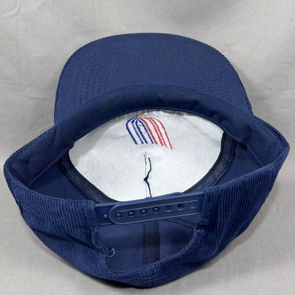 Vtg United Airlines Corduroy Snapback Hat Cap Blue Dorfman Pilot Fly Plane Mens - Picture 11 of 12